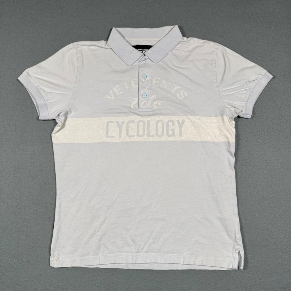 Cycology Mens Polo Shirt L Light Blue Vetements de Velo Cycling Graphic Casual